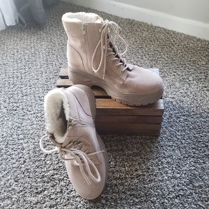 Steve Madden Maximo Faux Fur Suede Platform Combat Ankle Boots Size 7